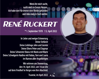 Traueranzeige von René Ruckert von Südthüringer Presse