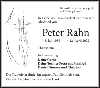 Traueranzeige von Peter Rahn von Frankenpost