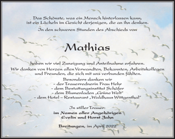 Traueranzeige von Mathias Jahn von Südthüringer Presse