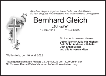Traueranzeige von Bernhard Gleich von Neue Presse Coburg