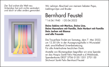 Traueranzeige von Bernhard Feustel von Frankenpost