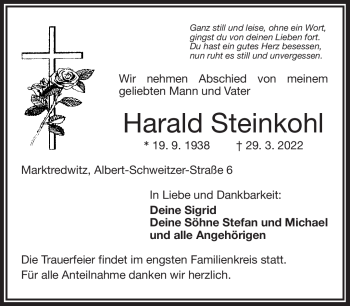 Traueranzeige von Harald Steinkohl von Frankenpost