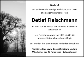 Traueranzeige von Detlef Fleischmann von Südthüringer Presse