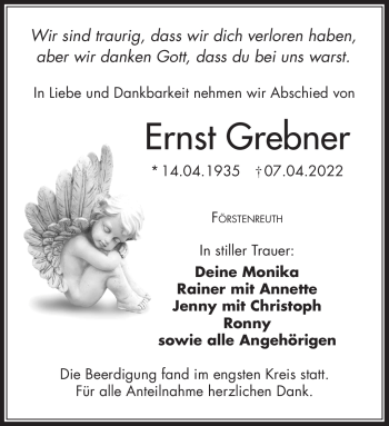 Traueranzeige von Ernst Grebner von Frankenpost