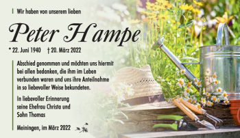 Traueranzeige von Peter Hampe von Südthüringer Presse