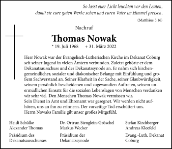 Traueranzeige von Thomas Nowak von Neue Presse Coburg