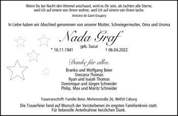 Traueranzeige von Nada Graf von Neue Presse Coburg
