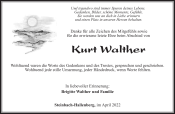 Traueranzeige von Kurt Walther von Südthüringer Presse