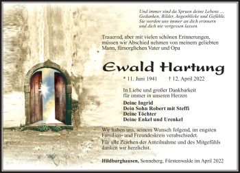 Traueranzeige von Ewald Hartung von Südthüringer Presse