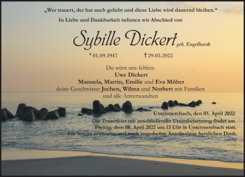 Traueranzeige von Sybille Dickert von Neue Presse Coburg