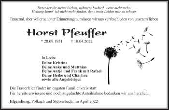 Traueranzeige von Horst Pfeuffer von Südthüringer Presse