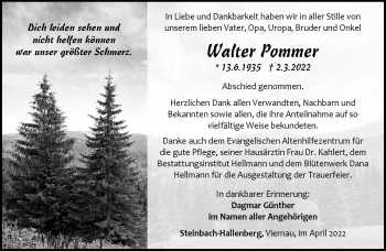 Traueranzeige von Walter Pommer von Südthüringer Presse