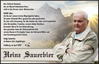 Traueranzeige von Heinz Sauerbier von Südthüringer Presse