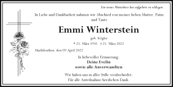 Traueranzeige von Emmi Winterstein von Frankenpost