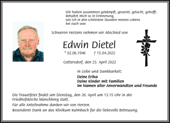 Traueranzeige von Edwin Dietel von Frankenpost
