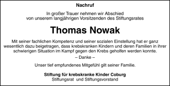 Traueranzeige von Thomas Nowak von Neue Presse Coburg