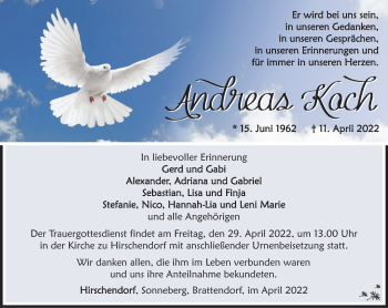 Traueranzeige von Andreas Koch von Südthüringer Presse