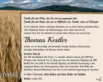 Traueranzeige von Thomas Kestler von Südthüringer Presse
