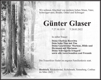 Traueranzeige von Günter Glaser von Südthüringer Presse