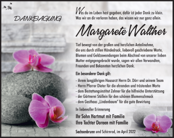Traueranzeige von Margarete Walter von Südthüringer Presse