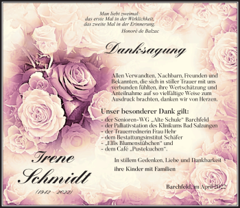 Traueranzeige von Irene Schmidt von Südthüringer Presse