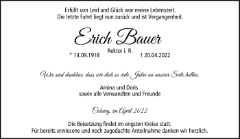 Traueranzeige von Erich Bauer von Neue Presse Coburg