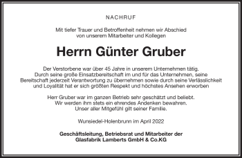 Traueranzeige von Günter Gruber von Frankenpost