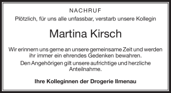 Traueranzeige von Martina Kirsch von Südthüringer Presse