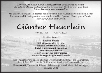 Traueranzeige von Günter Heerlein von Südthüringer Presse
