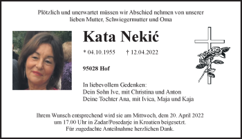 Traueranzeige von Kata Nekic von Frankenpost
