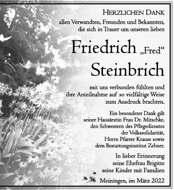 Traueranzeige von Friedrich Steinbrich von Südthüringer Presse