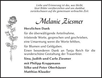 Traueranzeige von Melanie Ziesmer von Neue Presse Coburg