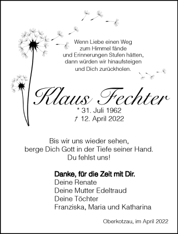 Traueranzeige von Klaus Fechter von Frankenpost