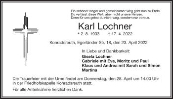 Traueranzeige von Karl Lochner von Frankenpost