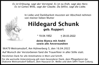 Traueranzeige von Hildegard Schunk von Neue Presse Coburg