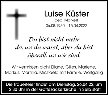 Traueranzeige von Luise Küster von Frankenpost