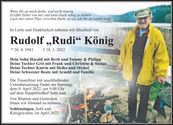 Traueranzeige von Rudolf König von Südthüringer Presse