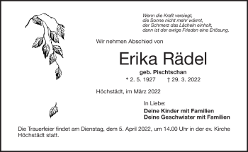 Traueranzeige von Erika Rädel von Frankenpost