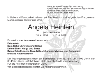 Traueranzeige von Angela Heinlein von Frankenpost