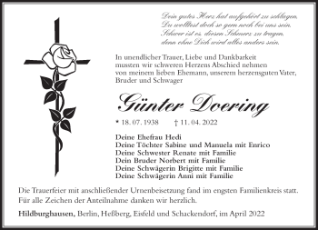 Traueranzeige von Günter Doering von Südthüringer Presse