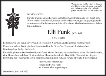 Traueranzeige von Elli Funk von Südthüringer Presse