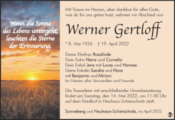 Traueranzeige von Werner Gertloff von Südthüringer Presse