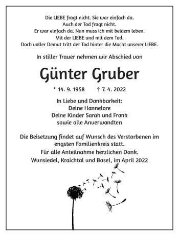Traueranzeige von Günter Gruber von Frankenpost