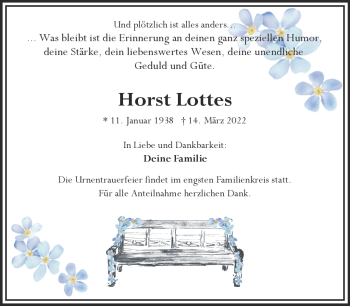 Traueranzeige von Horst Lottes von Frankenpost