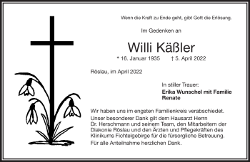 Traueranzeige von Willi Käßler von Frankenpost