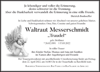 Traueranzeige von Waltraut Messerschmidt von Südthüringer Presse