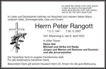 Traueranzeige von Peter Rangott von Frankenpost