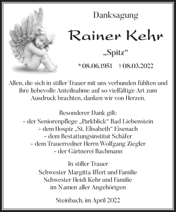 Traueranzeige von Rainer Kehr von Südthüringer Presse