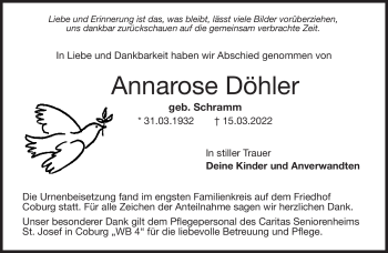 Traueranzeige von Annarose Döhler von Neue Presse Coburg
