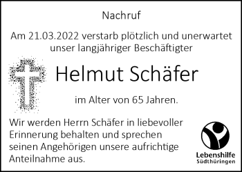 Traueranzeige von Helmut Schäfer von Südthüringer Presse